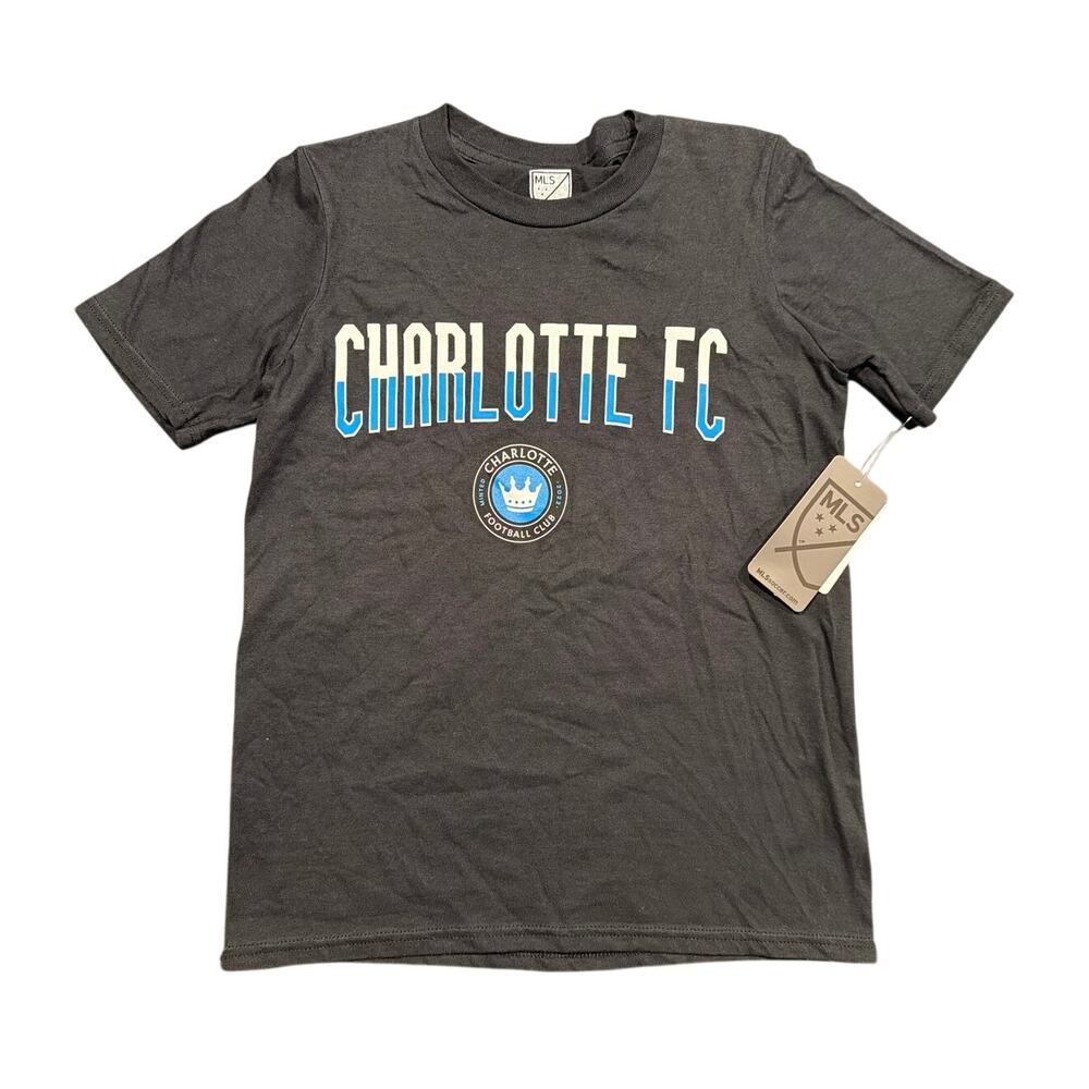 NWT Charlotte FC MLS Graphic T-Shirt, Black, Youth Small (8), 100% Cotton